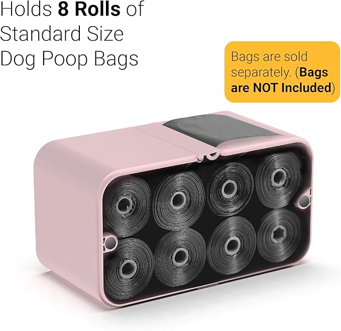 SVD.PET Dog Poop Bag Dispenser, Wall Mount Waste Bag Dispenser, Holds 8 Rolls of Waste Bags, Indoor/Outdoor Wall mount or Place on the Table (Pink, Dispenser only)