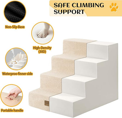 Dog Stairs for Small Dogs, 4 Tier Widened Pet Stairs for Beds and Couch, 17.7" H Non-Slip Dog Steps for Puppy, Elderly, or Disabled Dogs, 17.7x23.6x17.7 inch, Beige