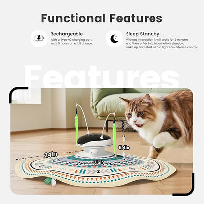 Gardner Pet Cat Toys Chargeable,5in1 Hide and Seek Automatic Interactive cat Toy, Chirping Moving Ambush Feather, Track Balls,Indoor Exercise Kicker 24 inch Cover for All Breeds,Boho Style - Beige