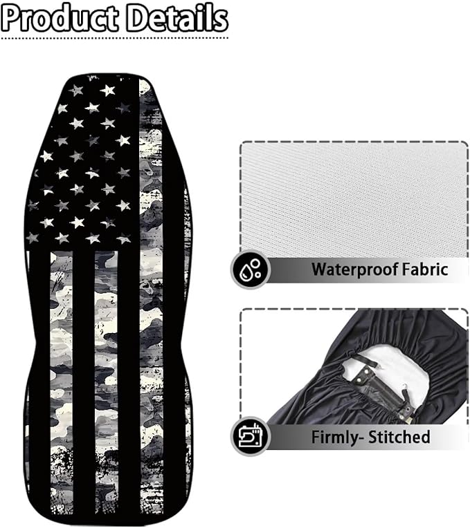 Black Flag Car Seat Covers Front Seats Anti-Slip Back Fabric Waterproof Car Seat Cover Easy to Install Stretch Polyester Fabric Cover Universal Fit for Most Vehicle