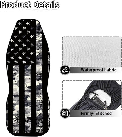 Black Flag Car Seat Covers Front Seats Anti-Slip Back Fabric Waterproof Car Seat Cover Easy to Install Stretch Polyester Fabric Cover Universal Fit for Most Vehicle