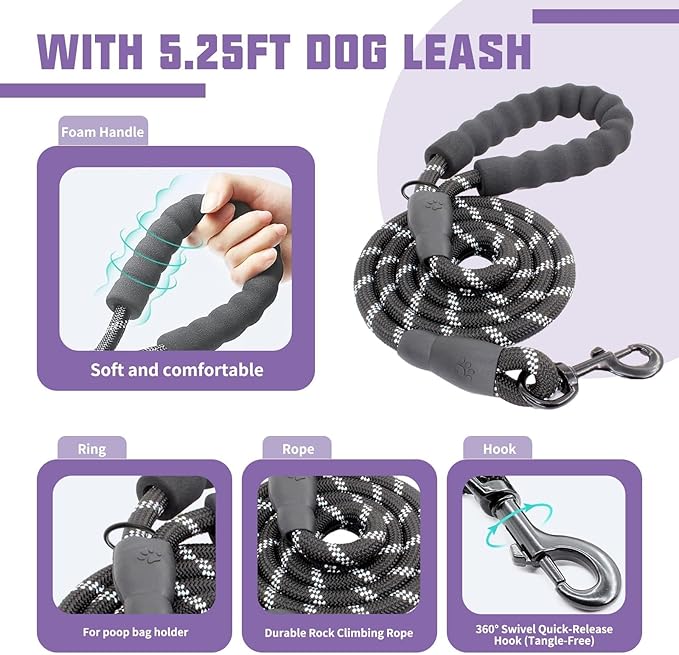 AUROTH Dog Harness and Leash Set, Soft Padded Service Dog Vest with 5.25FT Dog Leash, No Choke, Easy On Pet Vest, Adjustable Reflective No Pull Dog Harness for Large Dogs, Easy Walking and Training