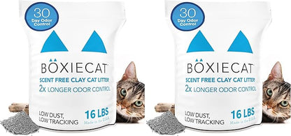 Boxie Unscented 30 Day Odor Control Clumping Clay Cat & Kitty Litter, 99.9% Dust-Free, Hard Flat Top Clumps, No Fragrances No Fillers, Long-Lasting, Easy to Scoop,16 lb (Pack of 2)
