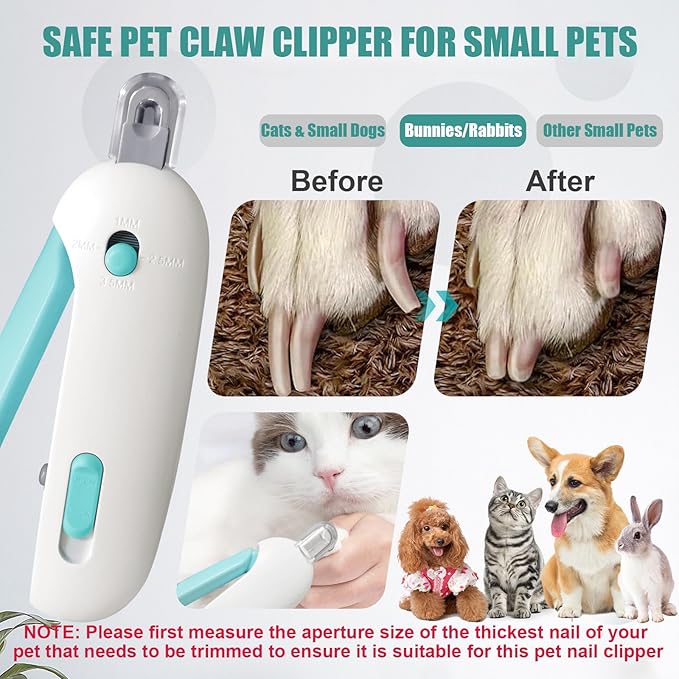 Cat Nail Clipper with Adjustable Aperture, Cat Nail Trimmer with Safety Guard & Nail File, Safe Pet Claw Clipper Grooming Tool to Avoid Over Cutting, Professional Pet Nail Cutter for Beginners (Blue)