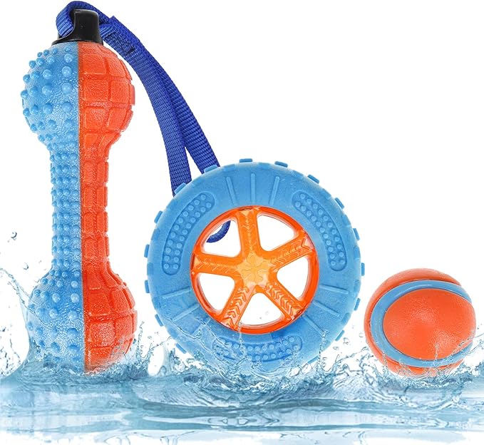 KOOLTAIL Floating Dog Toys,3 Pack TPR Water Pool Fetching Toy with Durable Rope for Small Medium Large Dogs,Bright Bumper Interactive Dog Chew Toys for Summer Outdoor Pool,Training&Teething
