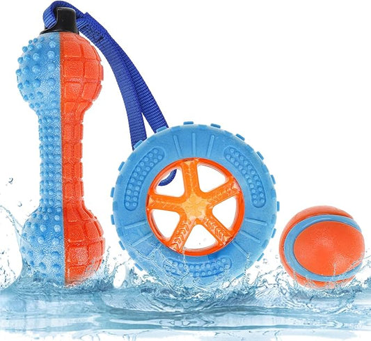 KOOLTAIL Floating Dog Toys,3 Pack TPR Water Pool Fetching Toy with Durable Rope for Small Medium Large Dogs,Bright Bumper Interactive Dog Chew Toys for Summer Outdoor Pool,Training&Teething