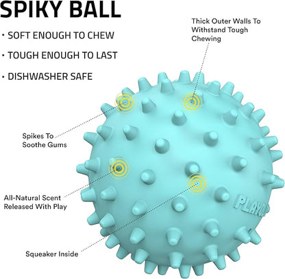 Playology Dog Toys | Spiky Chew Ball for Medium Dogs | Peanut Butter Scented Toy for Tough Chewers - Easy to Clean and Made from Non Toxic Materials