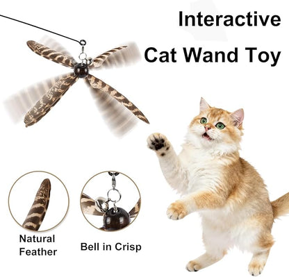Cat Wand Toys Interactive for Indoor Cats, 4PC 4-Blade Feather Propeller Refills (Wild-Style Brown)