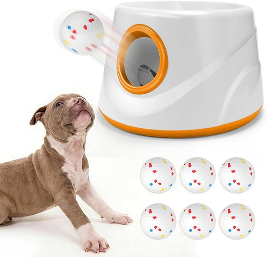 Automatic Ball Launcher for Dogs with 6 Balls, Dog Ball Thrower Launcher (Orange)