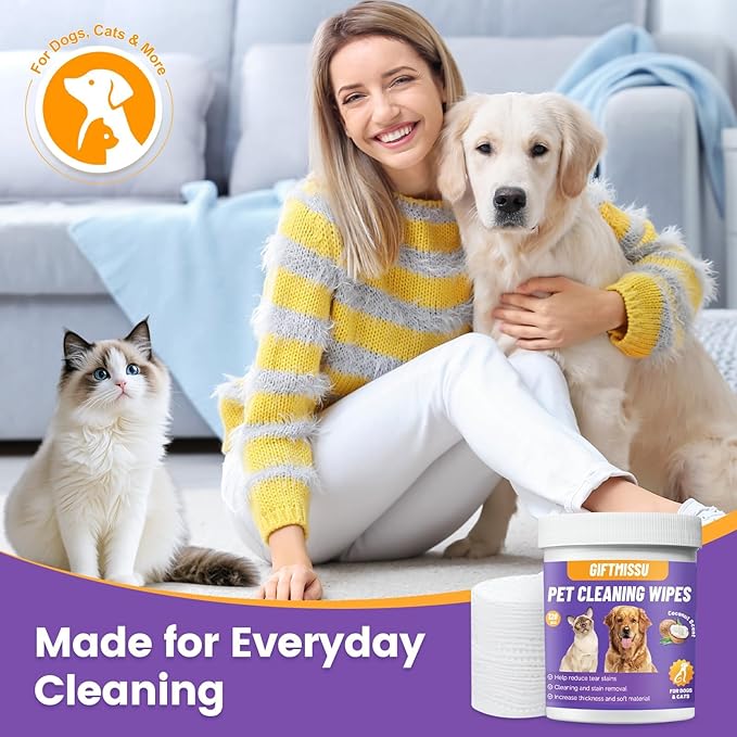 Pet Wipes for Cats & Dogs, 120 Count Gentle Plant-Based Pet Eye Wipes, Pet Ear Wipes, Dog Face Wipes and Dog Wipes for Face, Soft Non-Woven Wipes for Quick Daily Cleaning