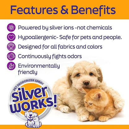 Pet Odor Eliminator Spray For Home - Safe, Natural, Silver Ion Deodorizer - Cat, Dog Smell And Urine Odor Eliminator For Carpet, Furniture And Litter -16.9oz