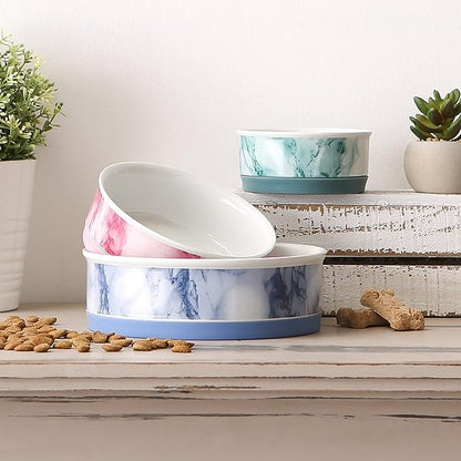 Bone Dry Ceramic Marble Non-Slip Pet Bowls, Dishwasher Safe, Large Set, 7.5x2.4, Teal, 2 Count
