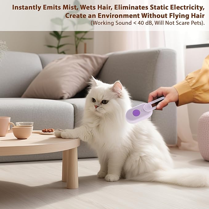 4 in 1 Cat Steam Brush, Rechargeable Steam Brush for Cats and Dogs, Anti-Static Cat Spray Brushes, Massage, Cleaning, Shedding & Combing All In One! Purple