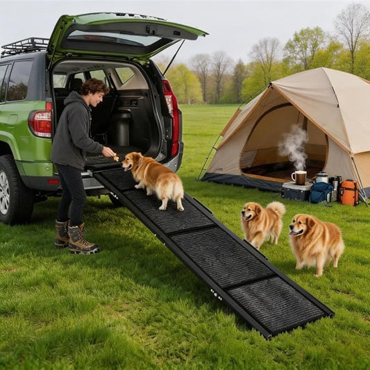 GarveeLife Dog Ramp for Car, 71''x 17'' Extra Long Folding Dog Ramp, Pet Ramp for Large Dogs with Non-Slip Rug Surface, Portable Pet Steps Up to 250LBS, Outdoor Dog Ramps for Car