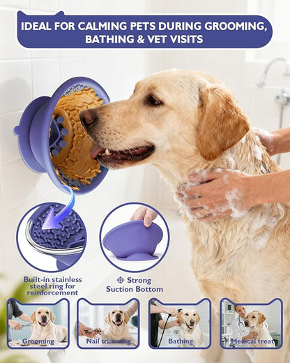 Dog Lick Bowl, Non-Slip Slow Feeder Licking Mat & Treat Dispenser (Wide Bowl Mouth w/Inlaid Stainless Steel Ring) - Interactive Toys, Anxiety Reducer, Freeze Bone for Dogs, BPA Free Silicone