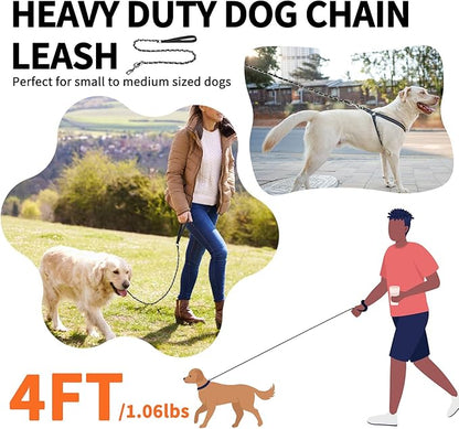 HOMIMP Heavy Duty Dog Leash - Chew Proof 4 FT, Reflective, Metal Training Leash with Soft Padded Handle, Strong Rope for Night Walking, Black