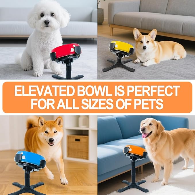 Adjustable Dog Bowl Stand Raised Bowl with 3 Heights Tilted Feeding Stand Elevated Stand for Dog Bowls Adjusts to 5.5",9.45",13.2" Non-Slip for Small Medium Large Dogs