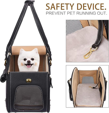 PetsHome Dog Carrier Purse, Pet Carrier, Waterproof Premium Leather Pet Travel Portable Bag Carrier for Cat and Small Dog Home & Outdoor Medium Black