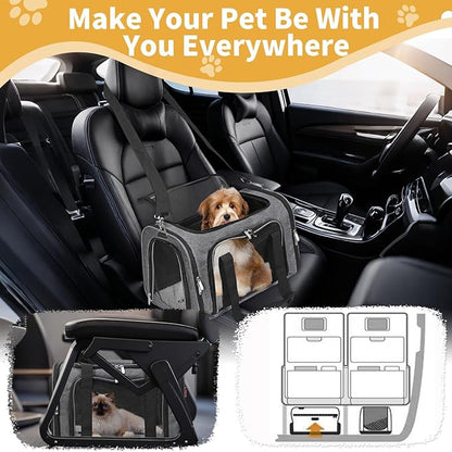 Soft-Sided Cat/Dog/Pet Carrier, Collapsible Pets Travel Carriers for Big Cats/Small Dogs with Shoulder Strap & Removable Mat, Mesh Puppy Carry Bag, Up to 16 Lbs, TSA Airline Approved(Dark Grey)
