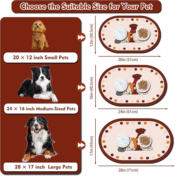 Dog Feeding Mat 24''x16'', Absorbent Pet Food Mat, No Stains Quick Dry Pet Water Mat Protect Floor, Cat Dog Water Bowl Mat for Messy Drinkers, Non-Slip Rubber Base Pet Placemats for Food and Water