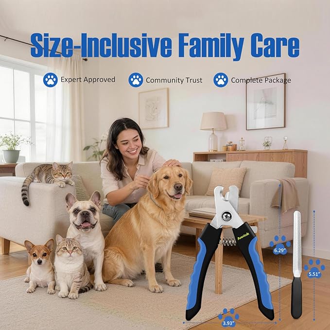 Dog Nail Clippers with Nail File, Ergonomic Dog Nail Trimmers to Avoid Over Cutting, Razor-Sharp Stainless Steel Blade with Safety Guard for Large/Small Pet Dogs, Blue