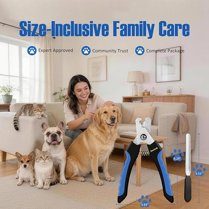 Dog Nail Clippers with Nail File, Ergonomic Dog Nail Trimmers to Avoid Over Cutting, Razor-Sharp Stainless Steel Blade with Safety Guard for Large/Small Pet Dogs, Blue