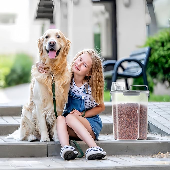 5-7Lbs Dog Cat Food Storage Container with Upgraded Large Nozzle BPA-free, 4 Snap Seals Plastic Pet Food Storage Containers with Handles (Clear Black, 5L-1pack)