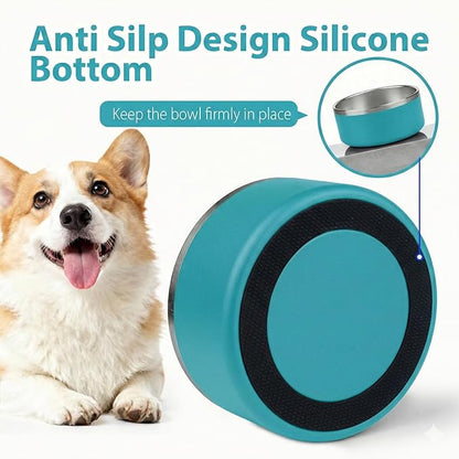 Dog Bowl, Stainless Steel Dog Bowls for Food and Water, Metal Pet Feeding Bowl with Insulated Non-Slip Quiet Bottom, Easy to Clean, Dishwasher Safe, 32oz,4 Cup | Teal