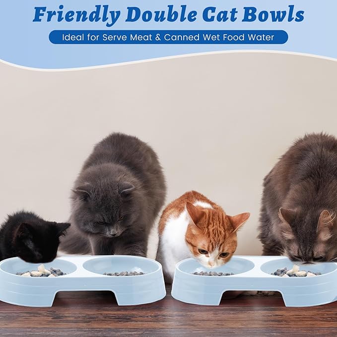 Sliner 7 Pcs Kitten Litter Box Starter Kit, 2 Plastic Small Kitty Litter Box Training Low Entry with Scoop, 2 Double Cat Bowl and Mat for Kitten Indoor(Gray)