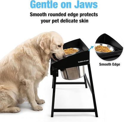 Bobbie & Laxi Elevated Dog Bowls for Large Dogs, 15-inch Tall Raised Dog Bowl Stand with Plastic Guard, Tilted Spill Proof Dog Bowl Design, Stainless Steel Food and Water Bowls for Mess-Free Floors