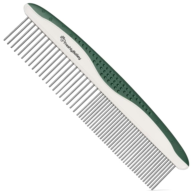 Freshly Bailey Metal Comb for Dogs - Greyhound Comb for Grooming Poodle, Doodle, Goldendoodle - Dog Comb with Dual Teeth for Curly & Wavy Coats