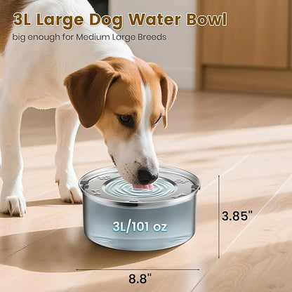 Dog Water Bowl No Spill,3L/101oz Stainless Steel Water Bowl for Dogs, Spill Proof Slow Drinking Dog Water Feeder with Anti-Slip for Medium to Large Messy Drinkers