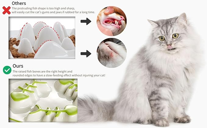 Raised Cat Dog Slow Feeder Bowl with Stand,Elevated Cat Food Bowl Shallow Design,Slow Down Eating Speed of Pets,No Whisker Fatigue Ceramic Puzzy Feeder, Against Bloat,Indigestion, Easy to Clean