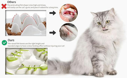 Raised Cat Dog Slow Feeder Bowl with Stand,Elevated Cat Food Bowl Shallow Design,Slow Down Eating Speed of Pets,No Whisker Fatigue Ceramic Puzzy Feeder, Against Bloat,Indigestion, Easy to Clean