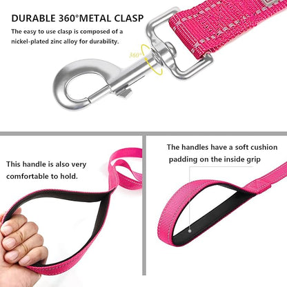 Dog Leash 6 FT Padded Handle Nylon Reflective Dogs Leashes for Large Dogs Hot Pink