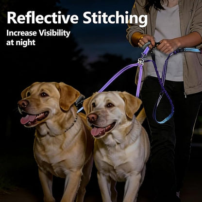 Roses&Poetry Hands Free Double Dog Leash for Two Dogs, 9-11ft Adjustable Bungee Walking Waist Lead, Dual Dog Leash with Tangle-Free Swivel for Medium Large Dogs Heavy Duty Running(Violet)