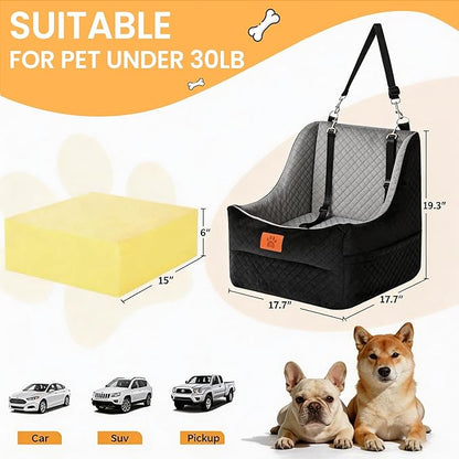 Dog Car Seat for Medium Dogs Up to 35lbs, Pet Booster Seat with 2 Safety Belts, Detachable Washable, Non-Slip Stable Base, Portable Puppy Car Seat for Travel & Outdoor Daily Use