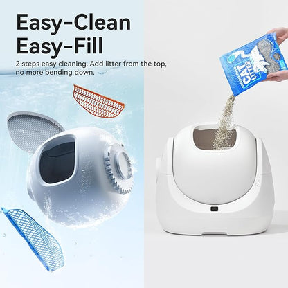 CATLINK Self Cleaning Litter Box, Pinch-Free Safety Protection, Automatic Litter Box Health Monitor for Kitten/Senior/Short-Legged, Suits Beginner/Traveler, SE White/Large (Multi-Cat Household)