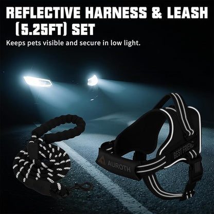 AUROTH Dog Harness and Leash Set, Soft Padded Service Dog Vest with 5.25FT Dog Leash, No Choke, Easy On Pet Vest, Adjustable Reflective No Pull Dog Harness for Large Dogs, Easy Walking and Training