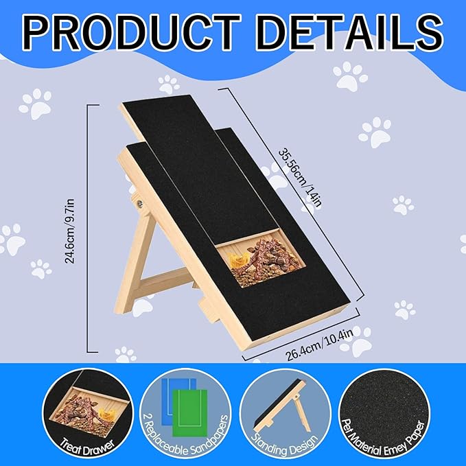 Dog Nail Scratch Board - with Treat Draw- Dog Scratch Pad for Nails – Durable Wooden Nail Filing Board with Treat Drawer (All Breeds)