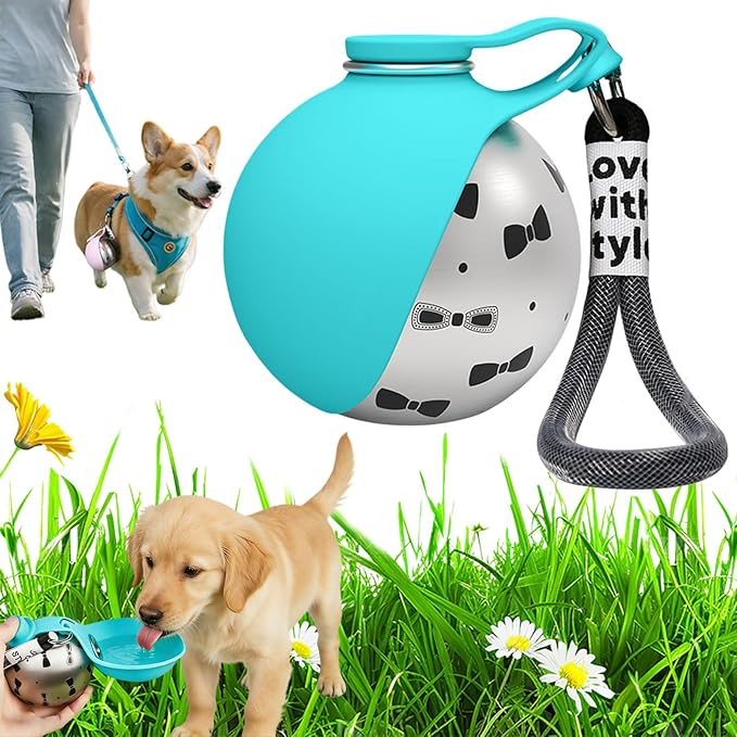 2026 New 2-in-1 Portable Dog Water Bottle for Small Dogs, Foldable Pet Water Bottle, 304 Stainless Steel Compact Dog Drinking Bottles Leak Proof & Silicone Bowl for Walking Hiking (Blue B)