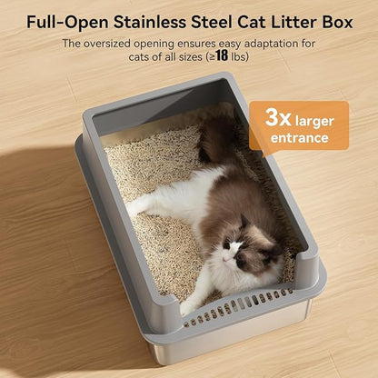 2 Pack 28" Extra Large XXXL Stainless Steel Cat Litter Boxes with Lid Metal Cat Litterbox Pan for Big Cats and Multiple Cats, Anti-Leakage, Easy Cleaning, Include Scoop