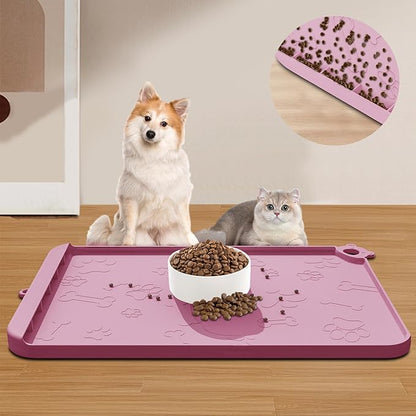 Dog Food Mat, Silicone Dog Mat for Food and Water -Pet Feeding Mats with Residue Collection Pocket, Waterproof Dog Cat Bowl Mats with Raised Edges and Hooks, Placemats for Cats and Dogs Water Bowl