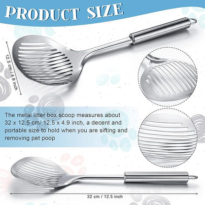 Meanplan 2 Pcs Cat Metal Litter Scoop Litter Scoop, Cat Accessories Scooper Stainless Steel Kitty Poop Sifting Cleaning for Litter Box, Metal Poop Sifter Pet Supplies