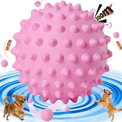 Apasiri Bacon-Flavored Squeaky Balls for Dogs: 3.5Inch Durable Rubber Bouncy Dog Balls for Aggressive Chewers, Spiky Floating Dog Balls for Large & Medium Dogs, Dog Birthday Gift, Pink Easter Dog Toys