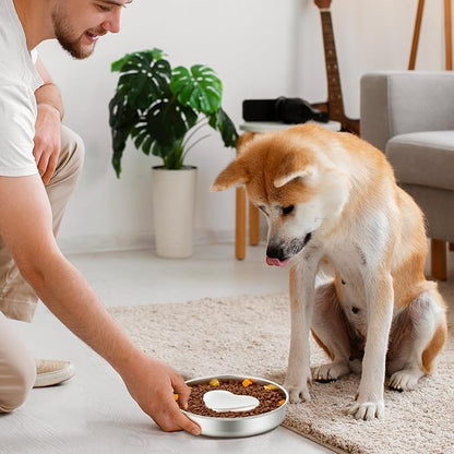 tchrules 2 Pack Slow Feeder Dog Bowls Stainless Steel, 2 Cups Metal Slow Eating Dog Bowl with Non-Slip Pads, Heart Pet Food Bowls for Small Medium Breed Dogs to Slow Down Eating Anti-Gulping