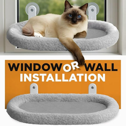 Cat Window Perch – Strong 6 Suction Cup Foldable Cat Hammock Bed for Large Cats and Kittens That Holds up to 50 lbs with Washable Reversible Cover, Sturdy Metal Frame for Window (Gray)