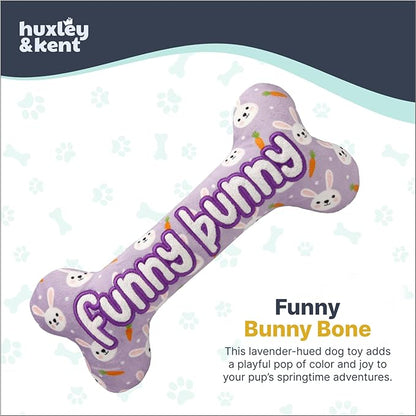 Huxley & Kent Funny Dog Toy w/Squeaker – Power Plush Squeaky Dog Toys for Small, Medium & Large Dogs – Soft Stuffed Animal for Indoor Play & Fetch - Funny Bunny Bone, Small