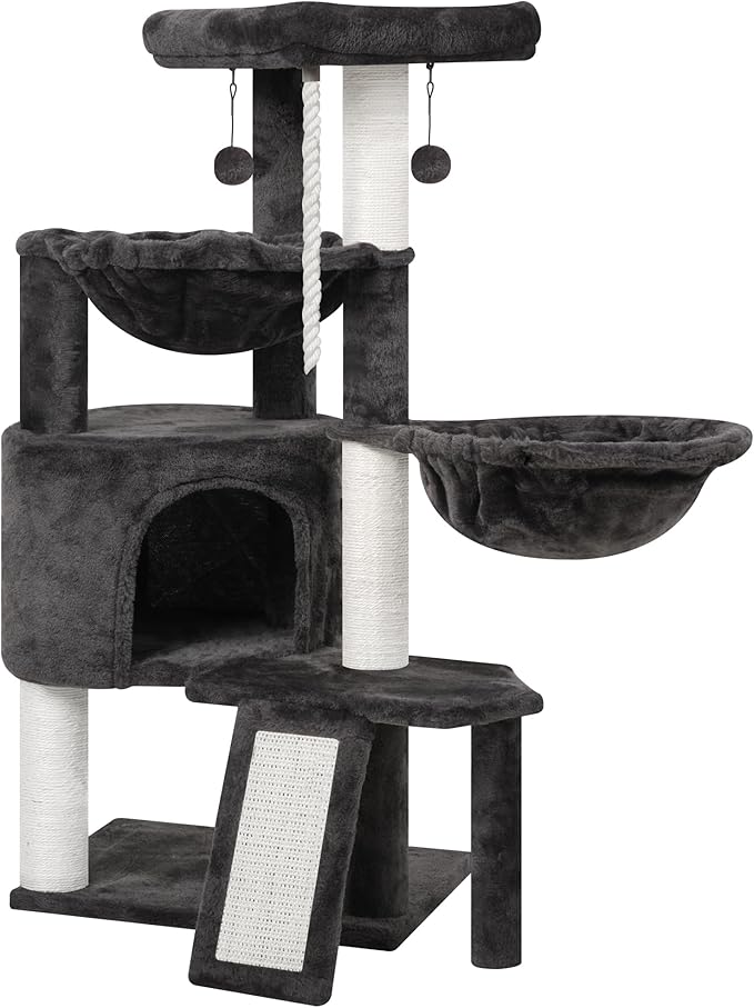 Xin Three Layer Cat Tree with Cat Condo and Two Hammocks,Darkgray …