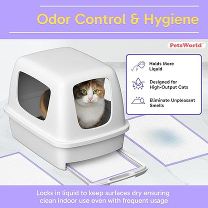 PetsWorld Universal Fit Cat Pad Refills for Litter Box, Unscented, Odor Control, Pack of 50